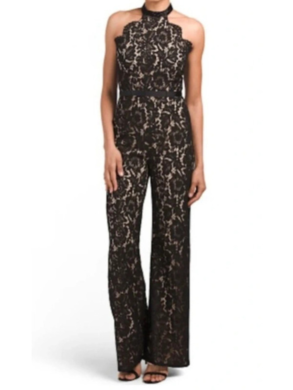 Sleeveless Black Lace Jumpsuit with Nude Lining